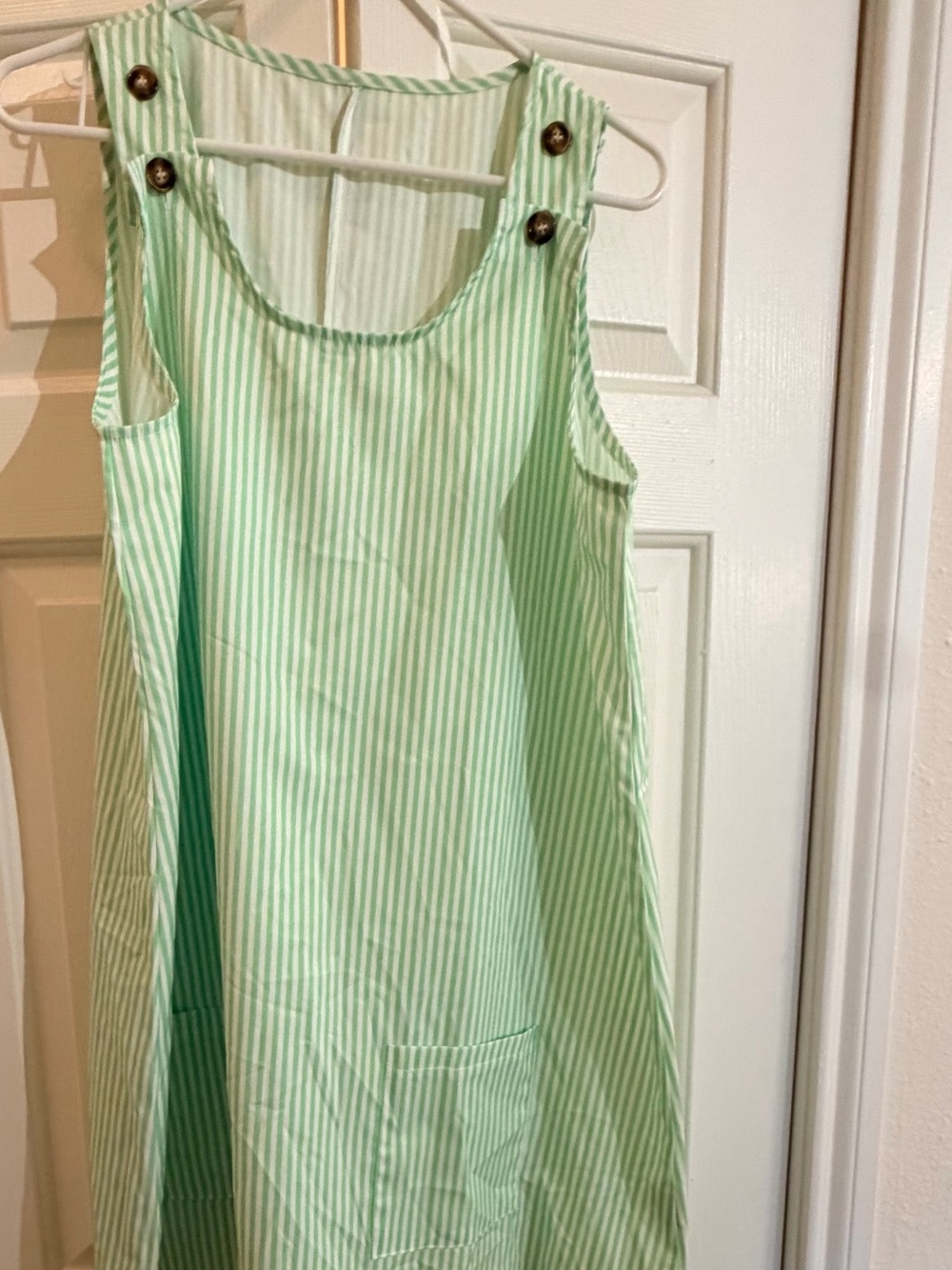 Vintage House DressSleeveless Striped Green Dress with Buttons